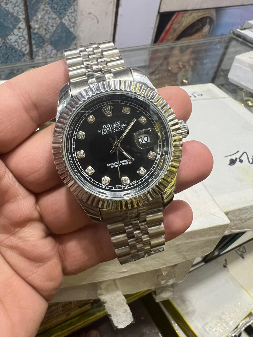 Rolex Datejust-Style Watch with Blue Dial and Fluted Bezel