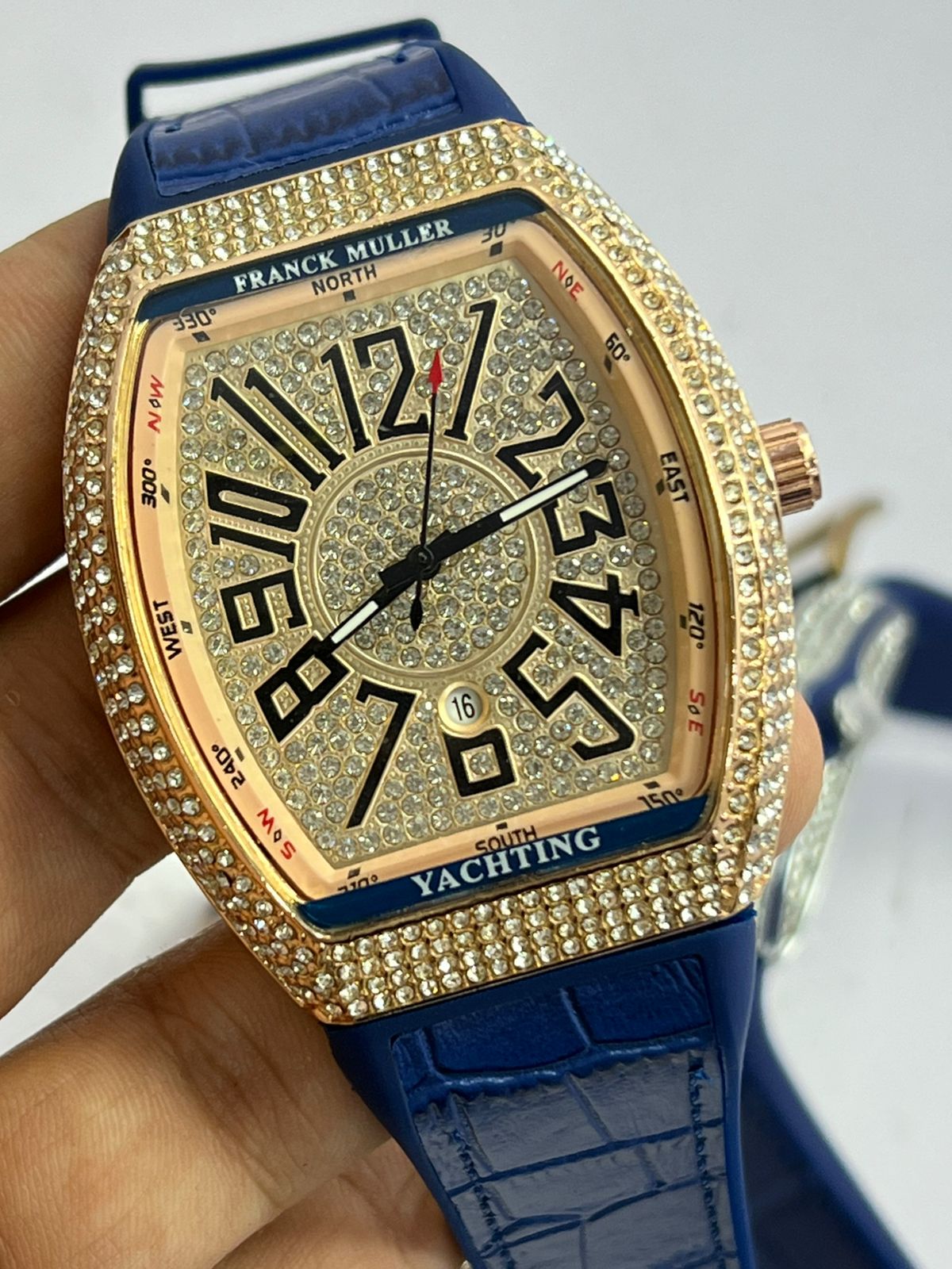 FM Full Diamond with Blue Strap – Luxury Men's Watch