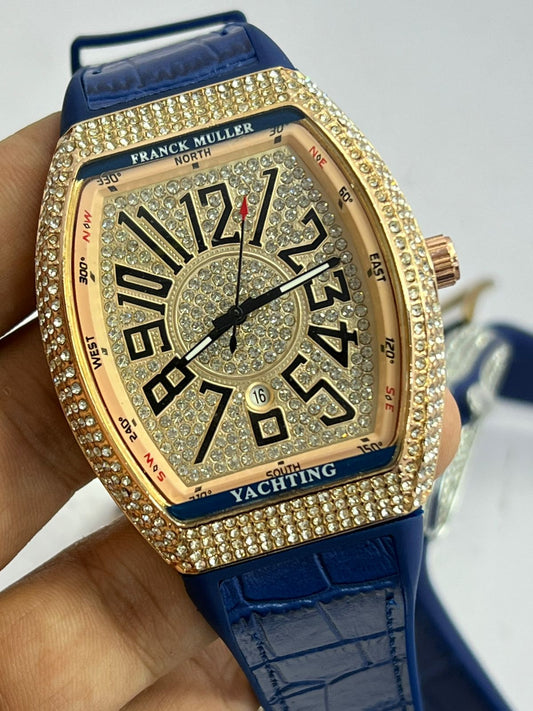 FM Full Diamond with Blue Strap – Luxury Men's Watch