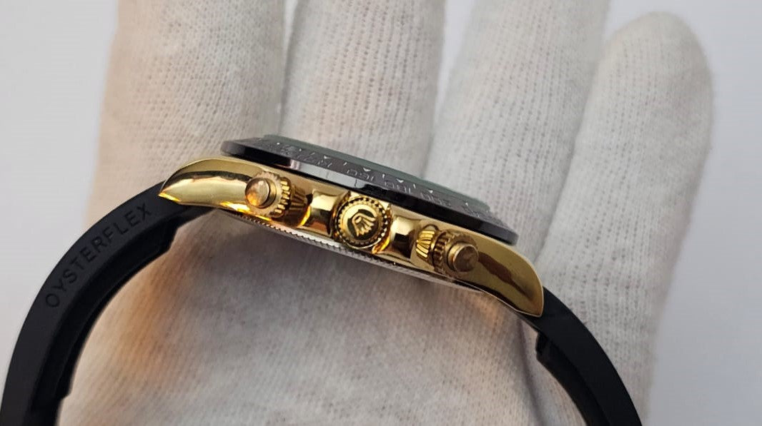 RLX  Gold & Black Chronograph Watch | Oyster Design | Silicon Strap
