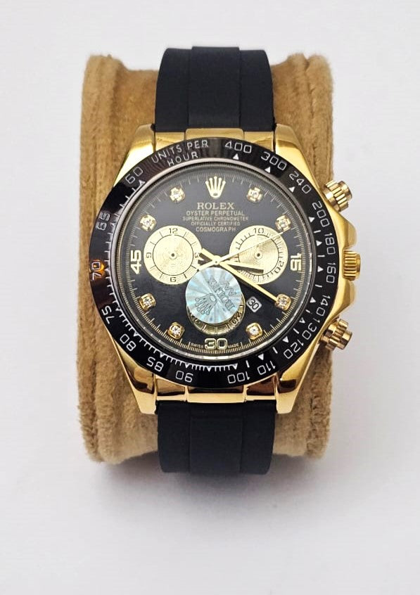 RLX  Gold & Black Chronograph Watch | Oyster Design | Silicon Strap