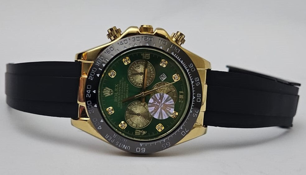 RLX  Gold & Green Chronograph Watch | Oyster Design | Silicon Strap