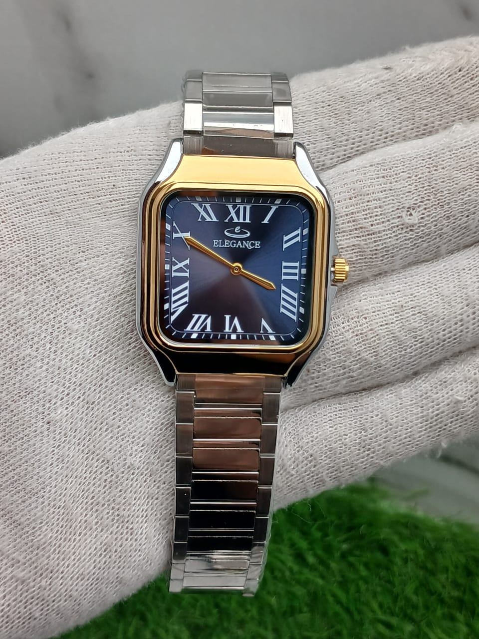 Elegance Two-Tone Rectangular Quartz Watch with Roman Numeral Dial