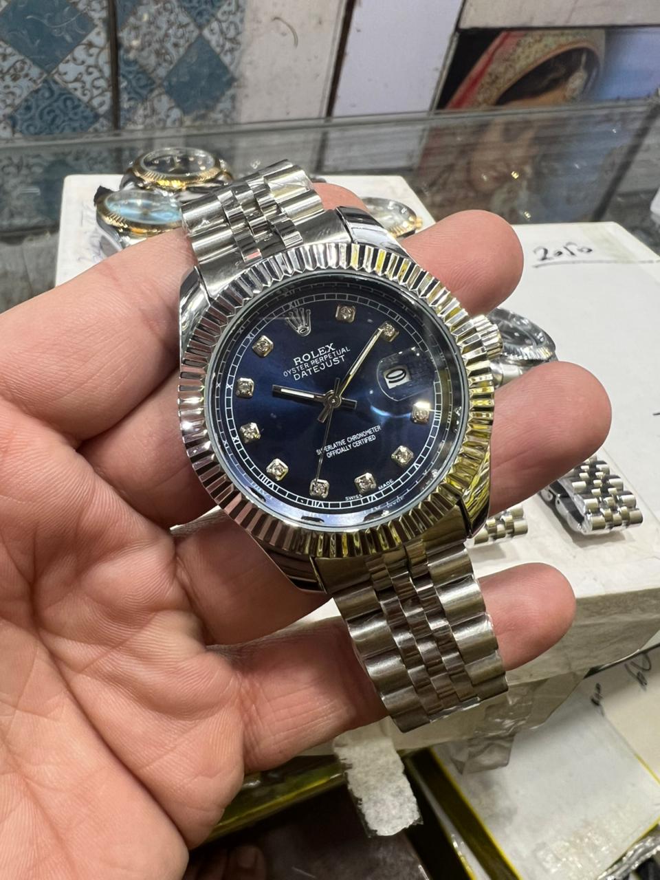 Rolex Datejust-Style Watch with Blue Dial and Fluted Bezel