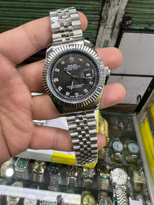 Luxury Date-Style Stainless Steel Wrist Watch – Black Dial, Jubilee Bracelet