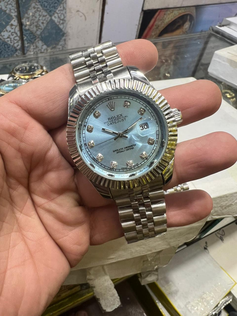 Rolex Datejust-Style Watch with Blue Dial and Fluted Bezel