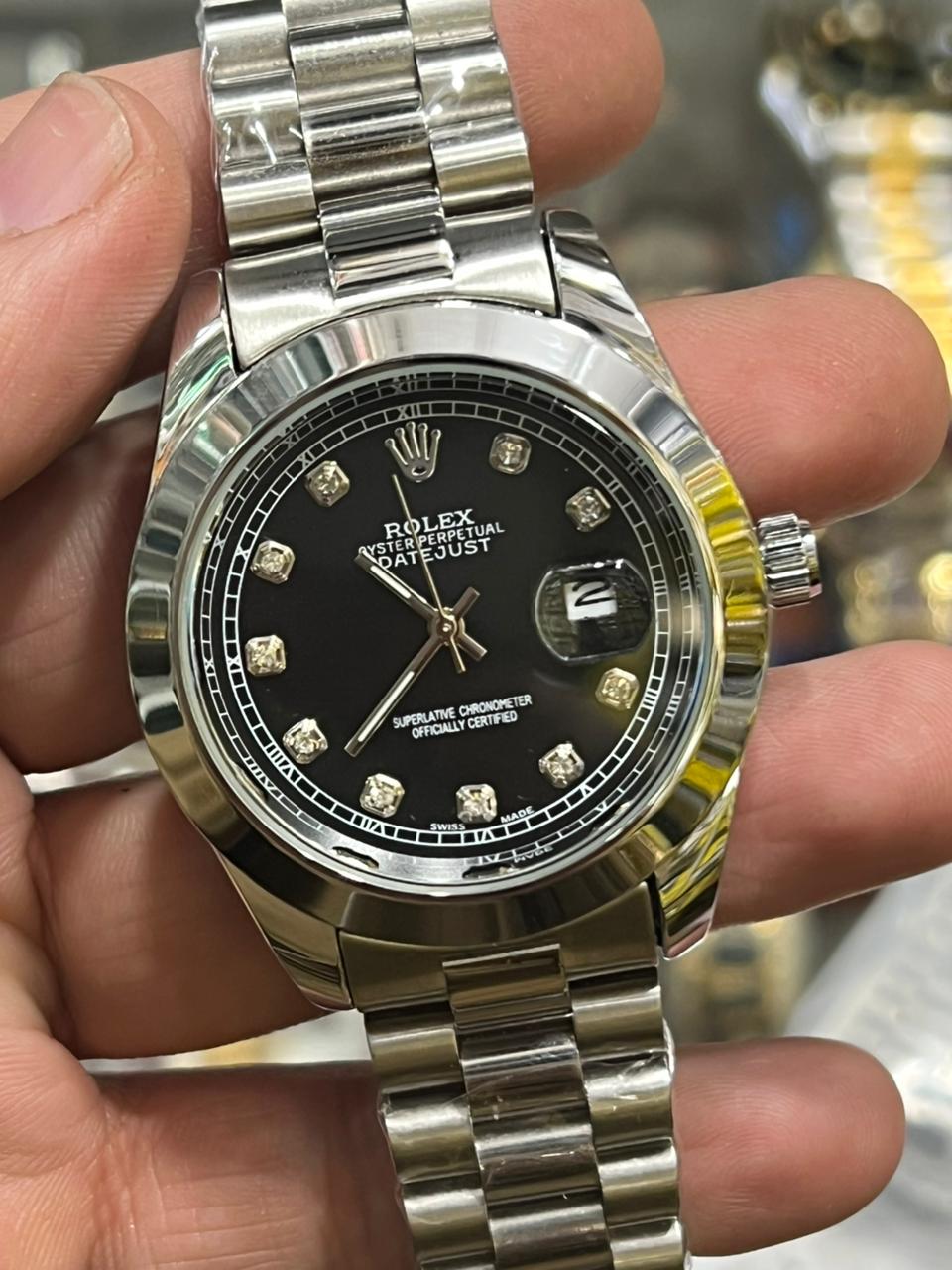 Rolex Oyster Perpetual Datejust Stainless Steel Blue Dial Diamond Markers