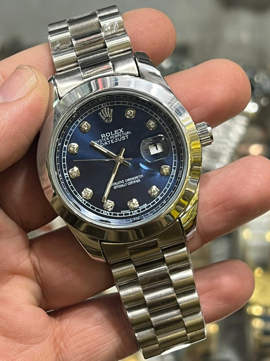 Rolex Oyster Perpetual Datejust Stainless Steel Blue Dial Diamond Markers