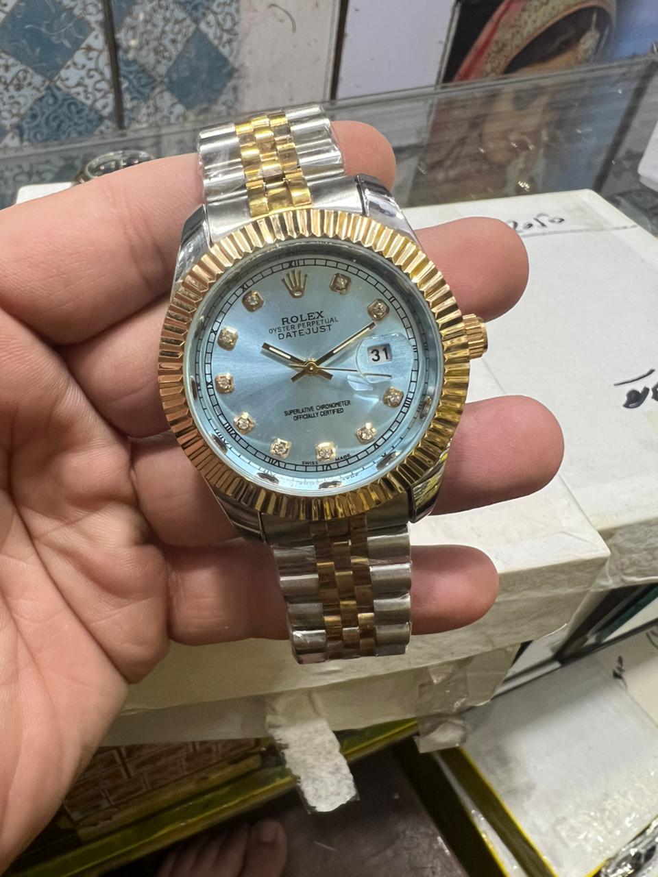 Rolex Two Tone Datejust-Style Watch with Fluted Bezel