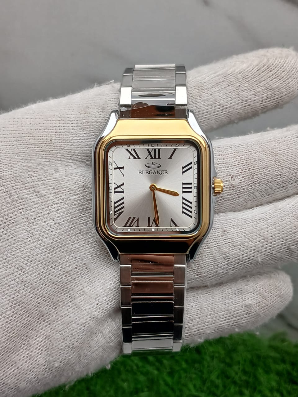 Elegance Two-Tone Rectangular Quartz Watch with Roman Numeral Dial