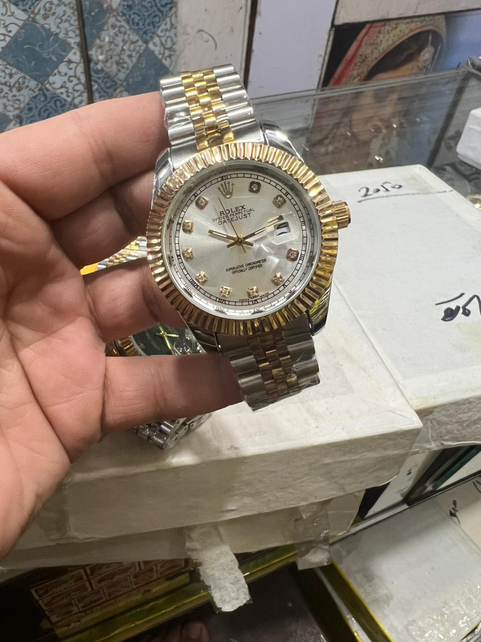 Rolex Two Tone Datejust-Style Watch with Fluted Bezel