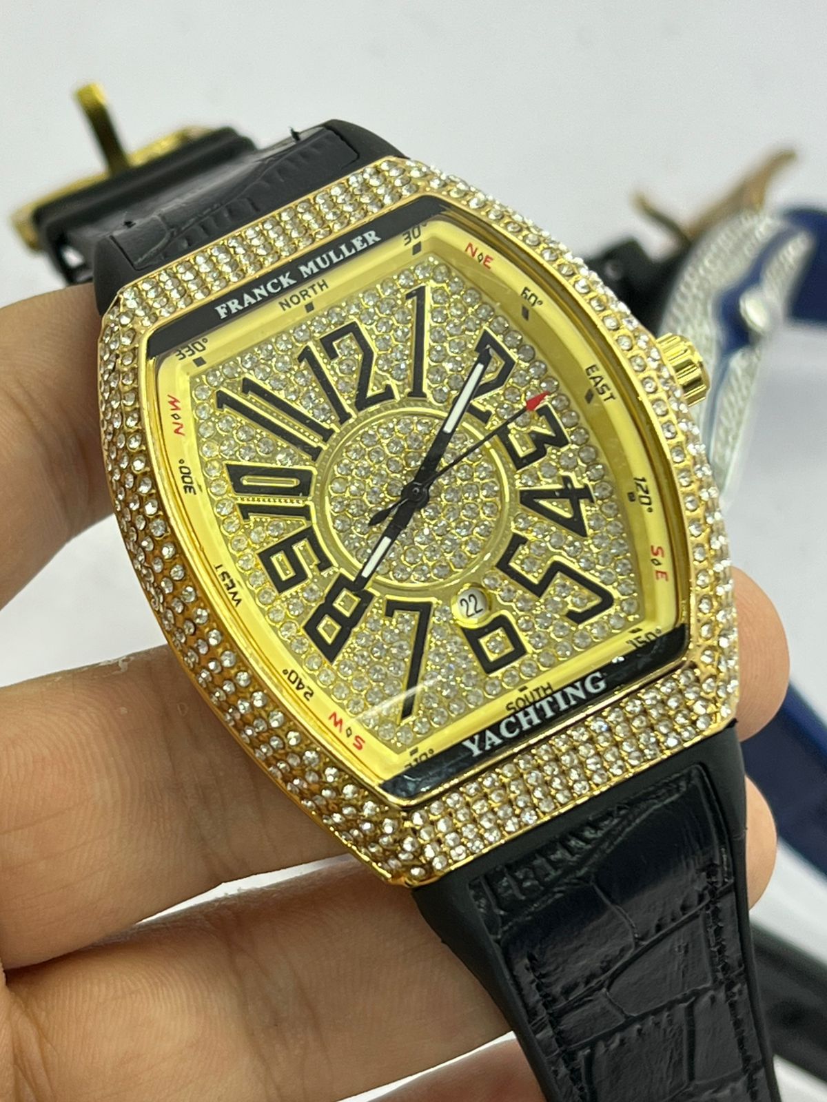 FM Full Diamond with Black Strap – Luxury Men's Watch