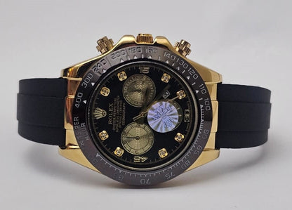 RLX  Gold & Black Chronograph Watch | Oyster Design | Silicon Strap