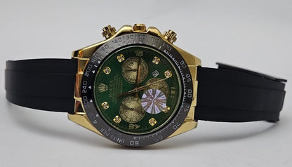 RLX  Gold & Green Chronograph Watch | Oyster Design | Silicon Strap
