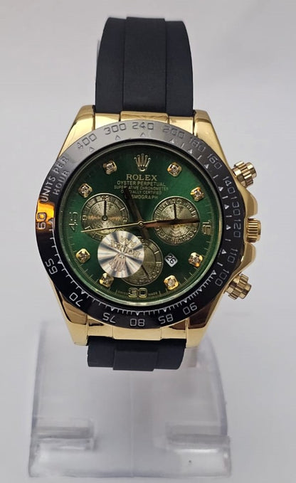RLX  Gold & Green Chronograph Watch | Oyster Design | Silicon Strap
