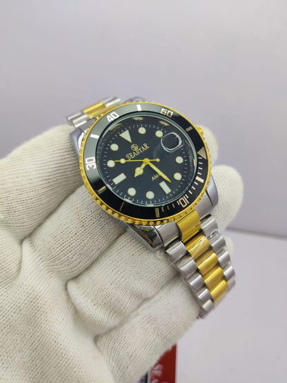 Seastar Submariner Style Watch  | Two-Tone Gold & Silver | Rotating Bezel