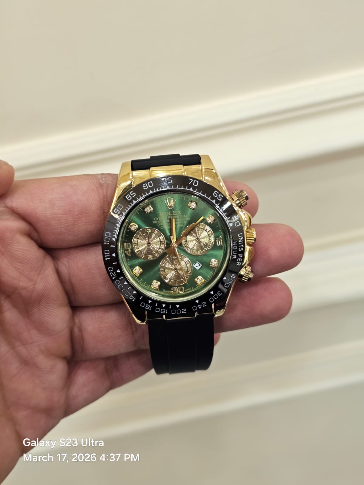 RLX  Gold & Green Chronograph Watch | Oyster Design | Silicon Strap