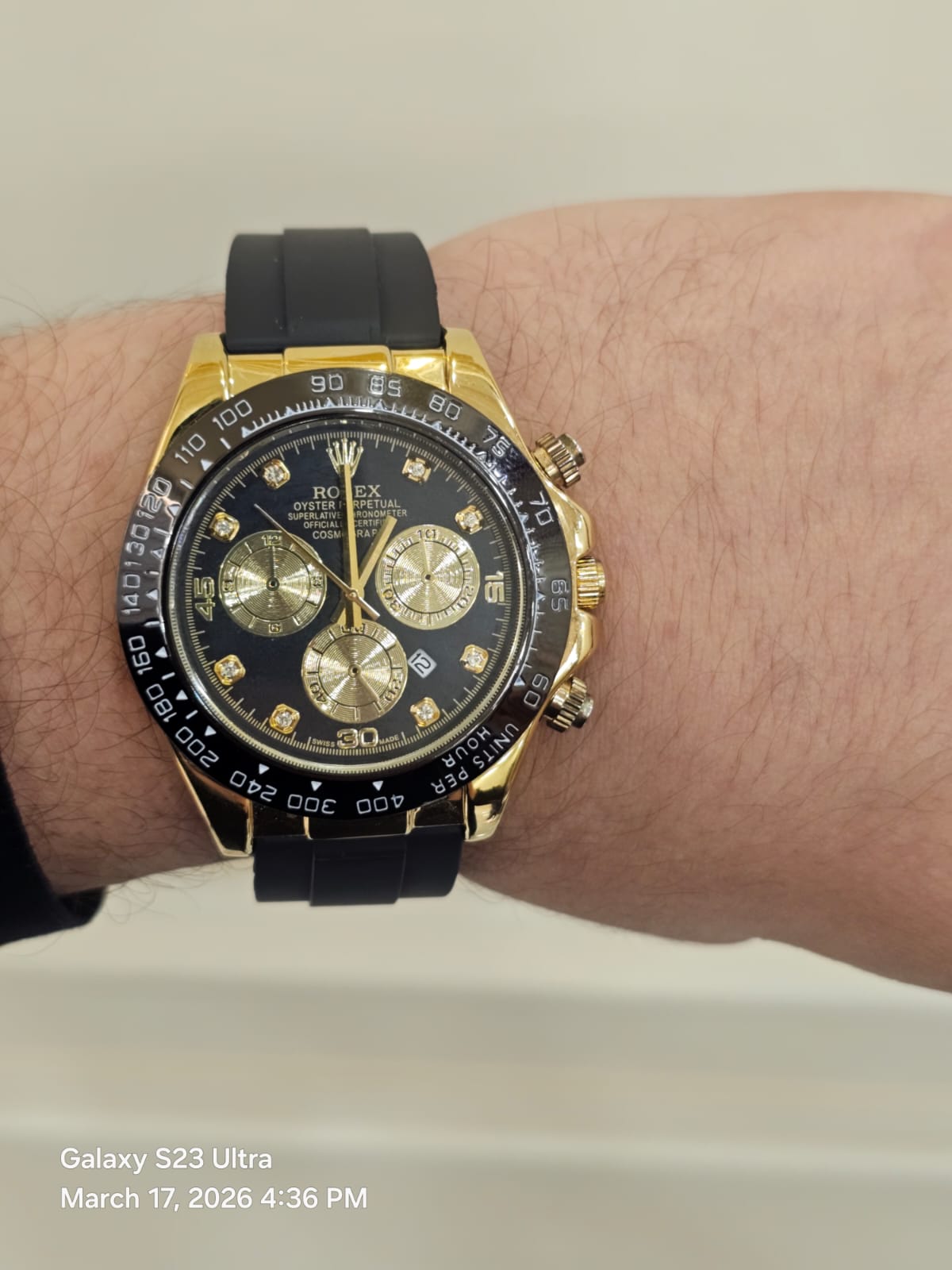 RLX  Gold & Black Chronograph Watch | Oyster Design | Silicon Strap