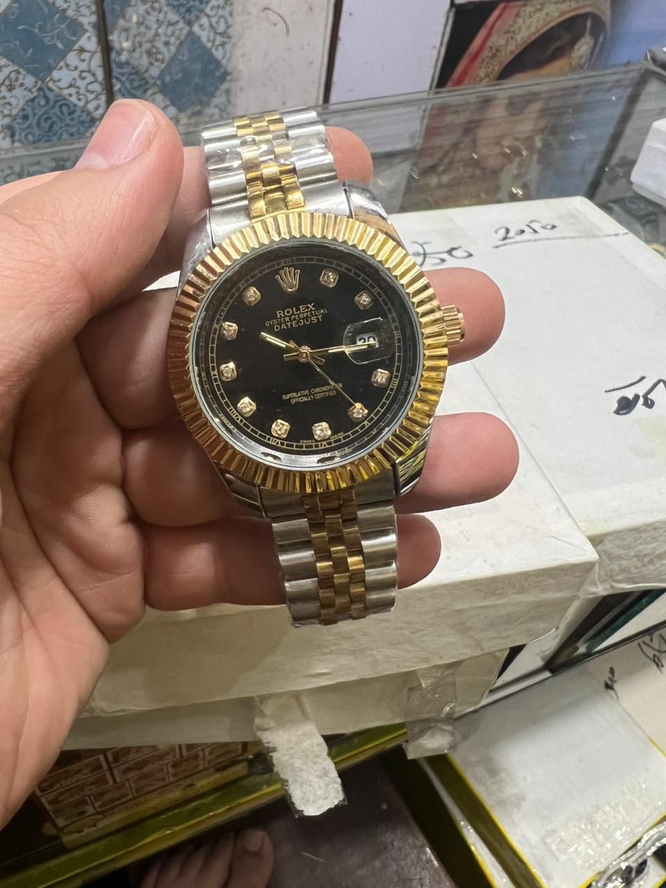 Rolex Two Tone Datejust-Style Watch with Fluted Bezel