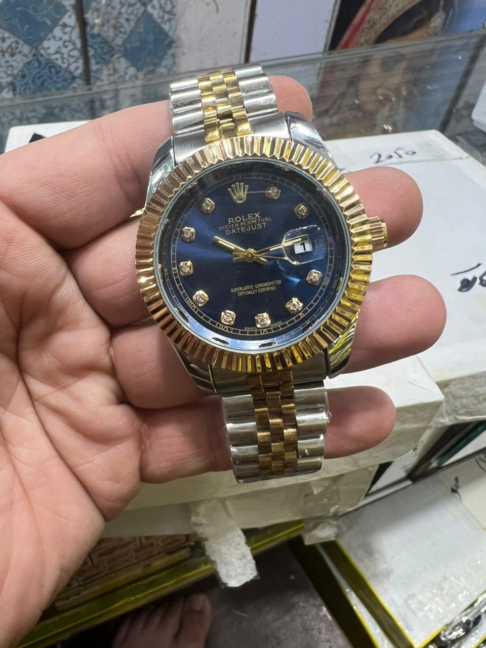 Rolex Two Tone Datejust-Style Watch with Fluted Bezel