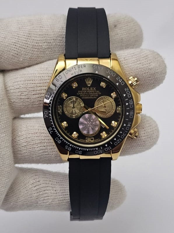 RLX  Gold & Black Chronograph Watch | Oyster Design | Silicon Strap