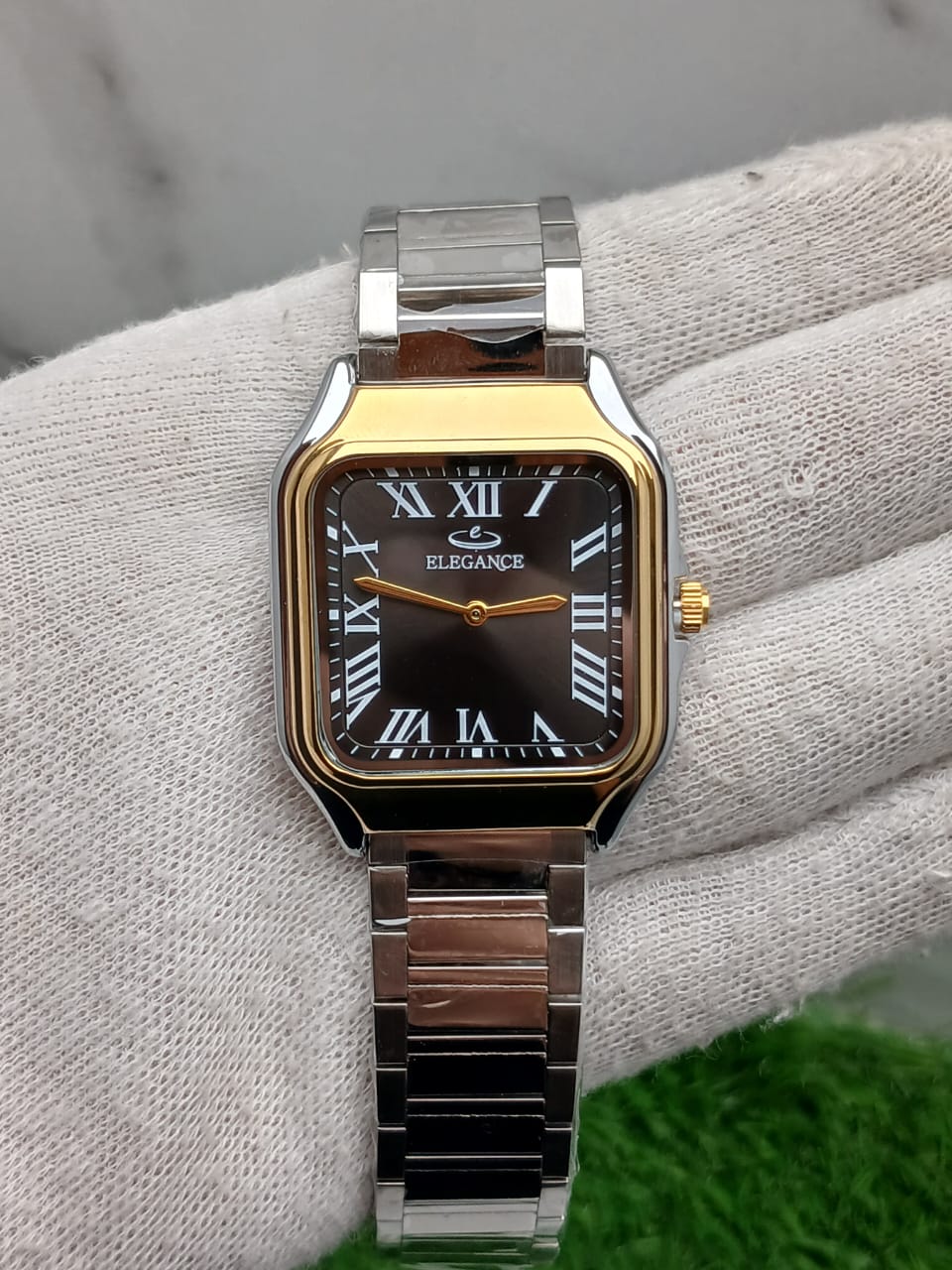Elegance Two-Tone Rectangular Quartz Watch with Roman Numeral Dial